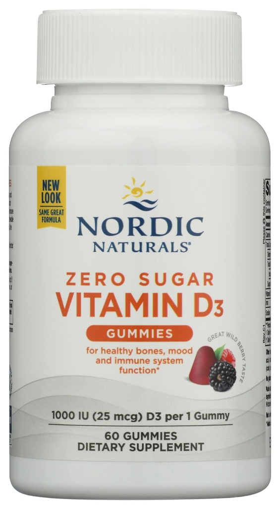 Nordic Naturals Zero Sokeri D3-vitamiinit, Wild Berry - 60 Gummies - 1000 IU D3-vitamiini - Suuri maku - Terveet luut, mieliala ja immuunijärjestelmä toiminta - ei-GMO - 60 Servings