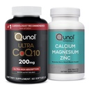 Qunol CoQ10 200mg Softgels, Ultra High Absorption Coenzyme Q10 Supplements - 2 Month Supply - 60 greve Magnesium 3 i 1 tabletter med Calcium, Magnesium & Zink, 270 greve