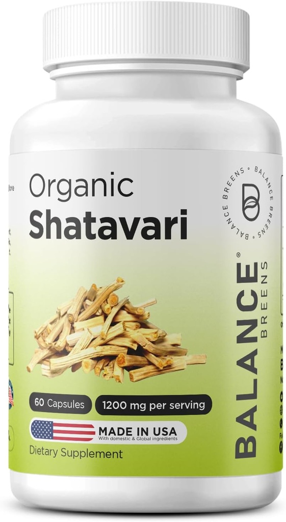 Organisk Shatavari 1200mg, 60 kapslar - Laktationsstöd Vitaminer, hormonbalans för kvinnor, Asparagus Racemosus Root