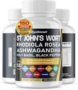 St. John's Wort Rhodiola Rosea Ashwagandha Holy Basil Valerian Chamomile Black Pepper -150 kapselia - valmistettu Yhdysvalloissa
