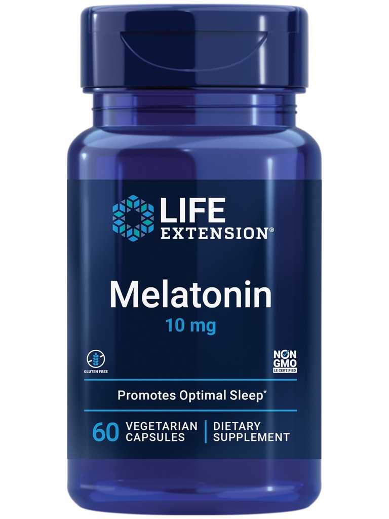 Elämän jatkaminen Melatoniini, 10 mg, terve annos, korkein käytettävissä oleva annos, unihoito, terve immuunivaste, hapettava stressi puolustus, kasvissyöjä, 60 kapselia