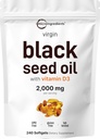 Micro Ingredients Black Seed Oil med vitamin D3 1000 IE, 240 Softgels | 2 000 mg Black Seed Oil Per Serving | Nigella Sativa Oil | 2-i-1 Orafined Seed Oil Formel | Non-GMO, cGMP Tillverkad