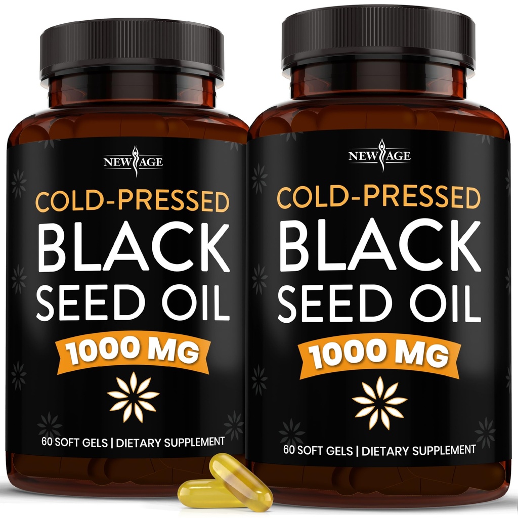 NEW AGE Musta siemenöljy Softgel Kapselit - Premium Kylmäpainettu Nigella Sativa tuottaa puhdasta mustaa Cumin Seed Oil - ei-GMO & kasvissyöjä (120 Softgels)