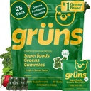 Gruns Adult Sugar-free Super Greens Multivitamiini Gummies, Superfood Gummy Vitamiinit naisille ja miehille Spirulina, Klorella, Adaptogens & Prebiootti Fiber for Dgestive Health (28 kreivi)