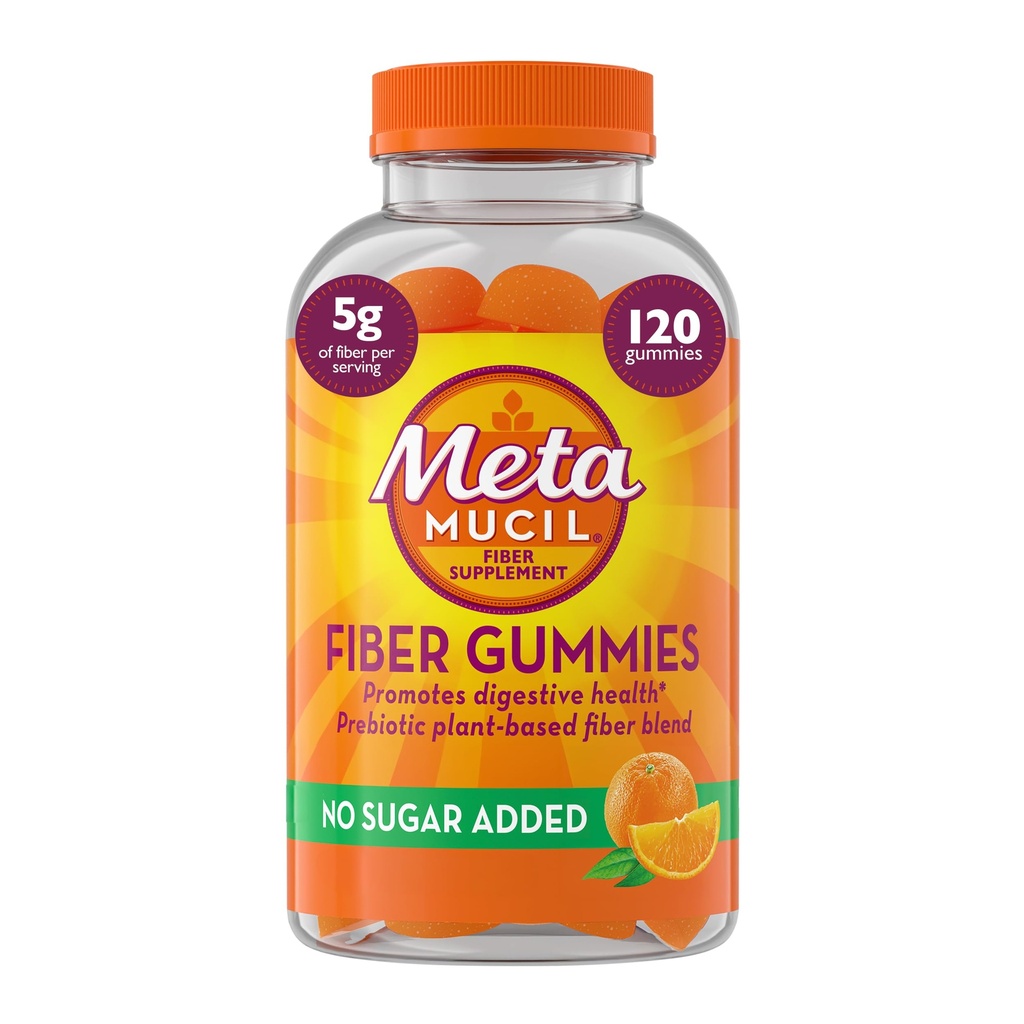 Metamucil kuitu Gummies aikuisille, Ei sokeria lisätty appelsiini maku, 5g Prebiootti kasvi perustuu kuitu täydentää Blend, 120 Count