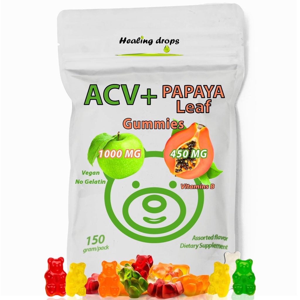ACV Gummies & Papayan Leaf Extract Gummies - Premium Potent Apple Sider Viinietikka täydentää - Jodi infusoitu & vitamiinit B6 B12 ...
