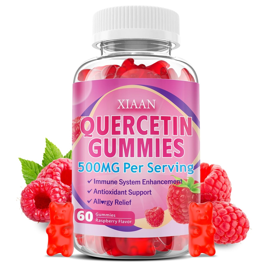 Quercetin Gummies 500 mg lapsille ja aikuisille, Luomu Quercetin täydentää bromelainsinkki C- ja D3 tukea antioksidantti ja immuunijärjestelmä terveys, vadelma maku 60