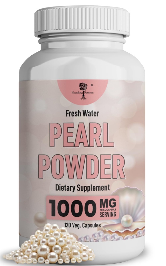 Pearl Powder Supplement for Skin Health - Anti-Aging, Antioksidantti & Collagen Production - terveet silmät, hiukset ja kynnet, tukee immuniteetin, mieliala ja uni - kanssa kalsium & aminohapot 120 kapselia 1000 mg