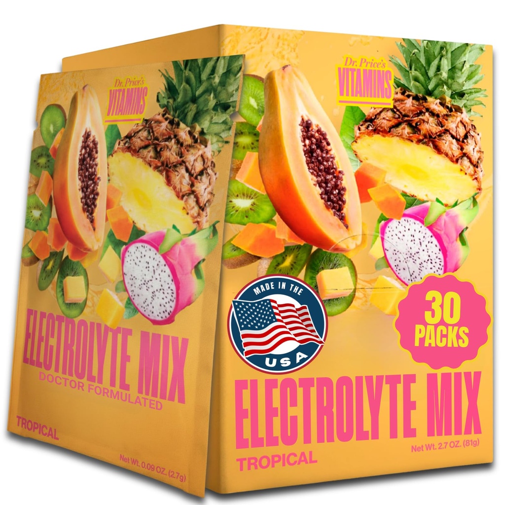 Dr. Price's Electrolyte Mix | Sugar-Free Hydration Powder med 72+ Trace Minerals | No Sugar, Fast-Dissolving Electrolytes Powder Packets | Tropiska (30 Packs)