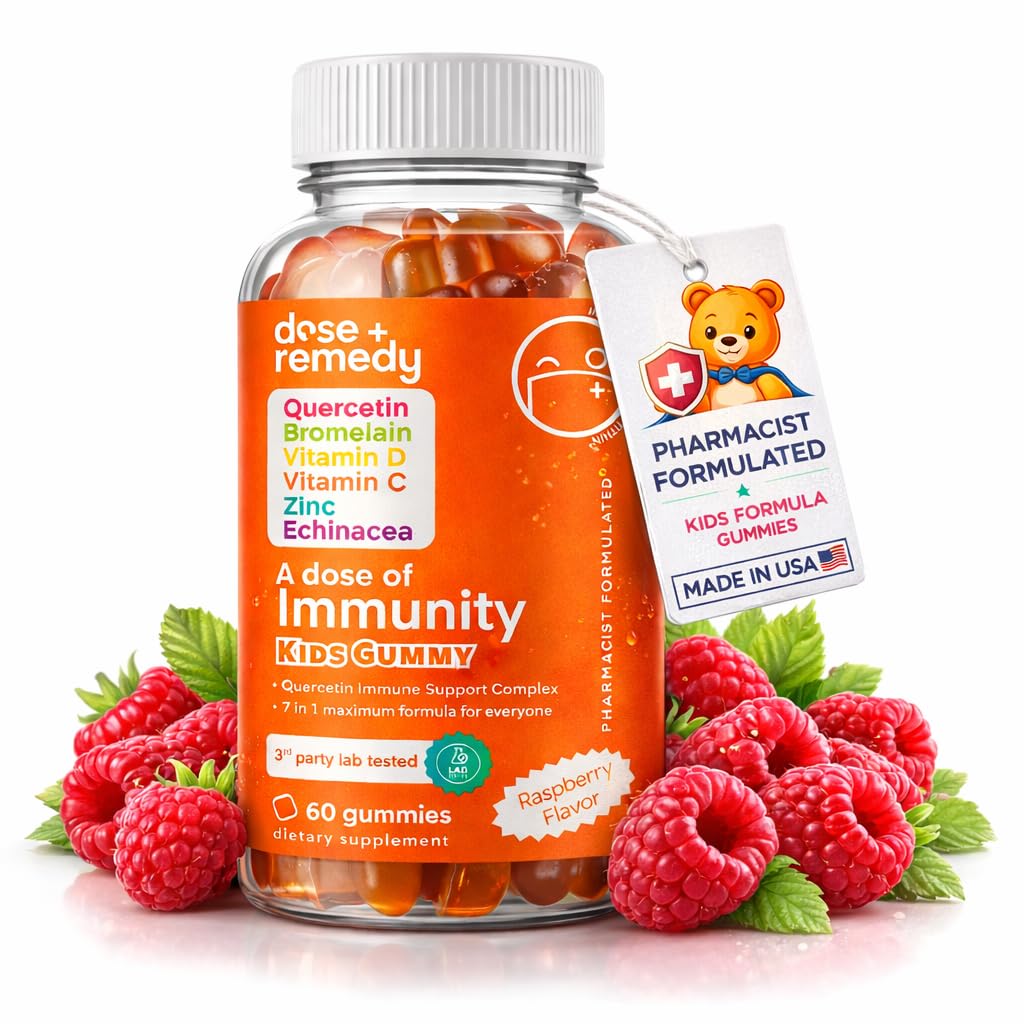 En dos av barn Immunity Support Gummies - Daglig Immun Booster Supplement Quercetin Gummies för barn med vitamin B Complex, Vitamin C, Zink, Vitamin D, Quercetin Bromelain, Echinacea - 60 Count