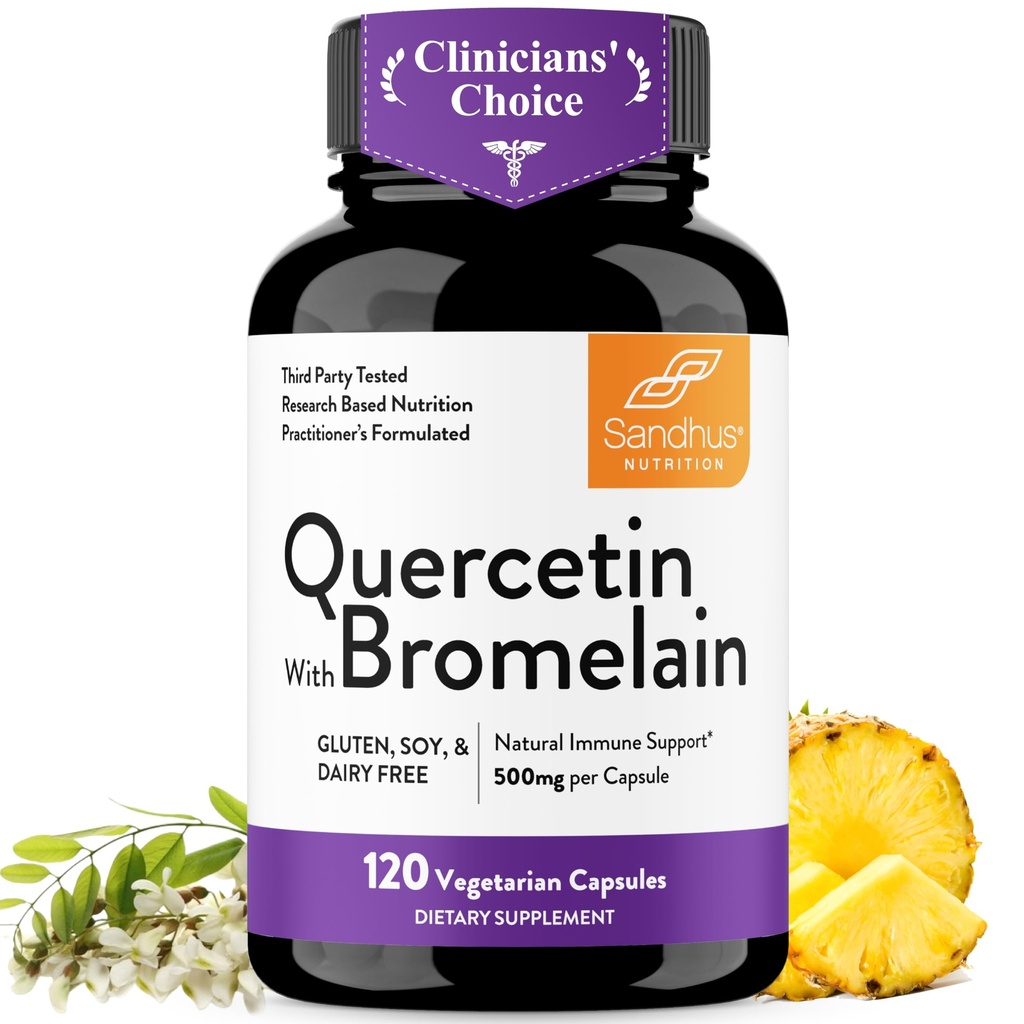 Quercetin med Bromelain Vegetarian Supplement Capsules | 120 greve (1000mg Per Servering 2400 GDU / g) | Stöder hälsosamt immunsystem, hjälper till med säsongsallergistöd | Hög Absorption Antioxidant