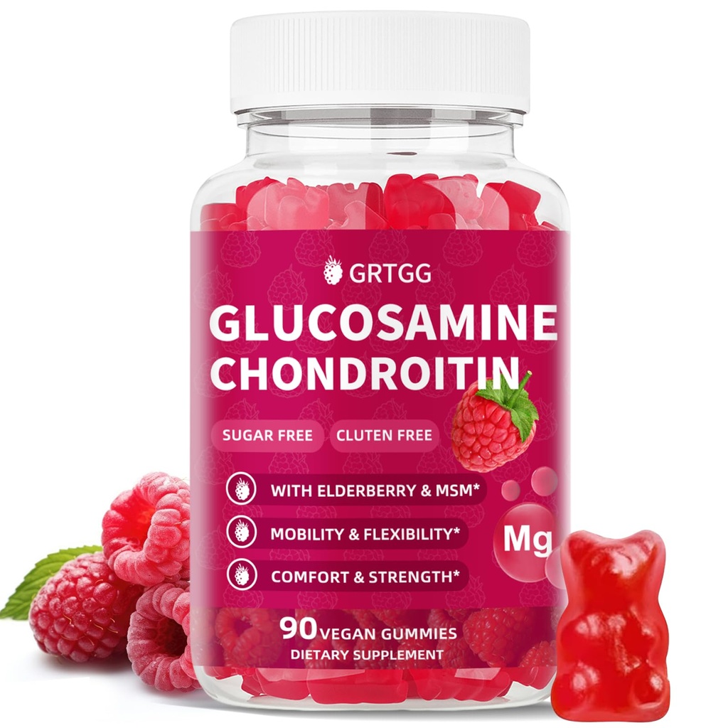 Glukosamiini Chondroitin Gummies MSM & Elderberry Extra Strength 3000MG - Joint Support, antioksidantti Immuuneja täydentää aikuisille, miehet & naiset - 90 vadelma Gummies