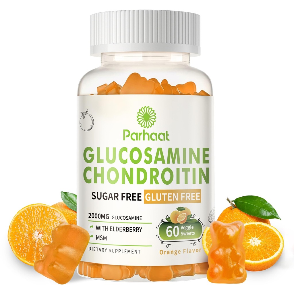 Glukosamiini Chondroitin Gummies MSM & Elderberry Extra Strength - Joint Support, antioksidantti Immuuni tuki täydentää aikuisille, miehet & naiset. Oranssi