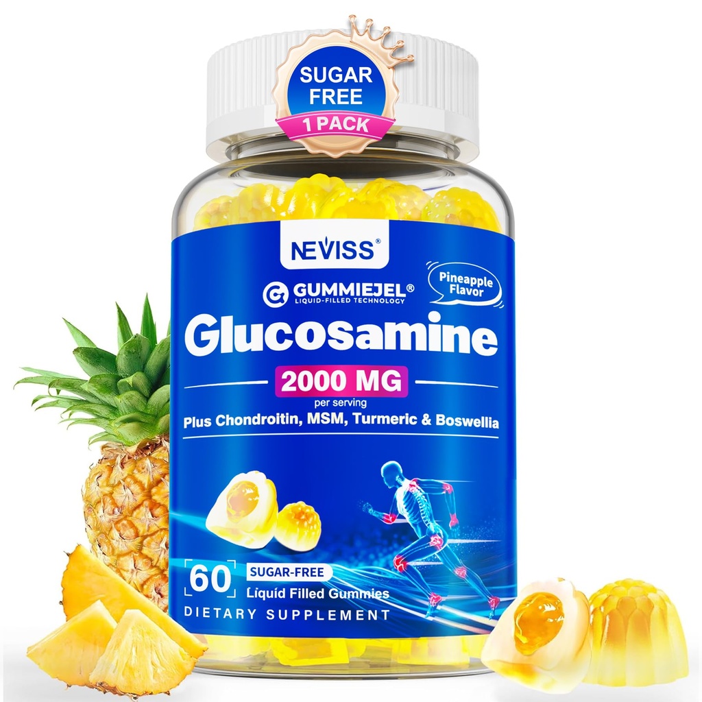 Sokeriton glukosamiini Kondroitin MSM Gummies - Max Strength Mobility Supplement for Women & Men w/ Glukosamiini Sulfate 2000mg, Boswellia, Curcumin & Hyaluronic Acid - Joustavuus Tuki - 60Cts