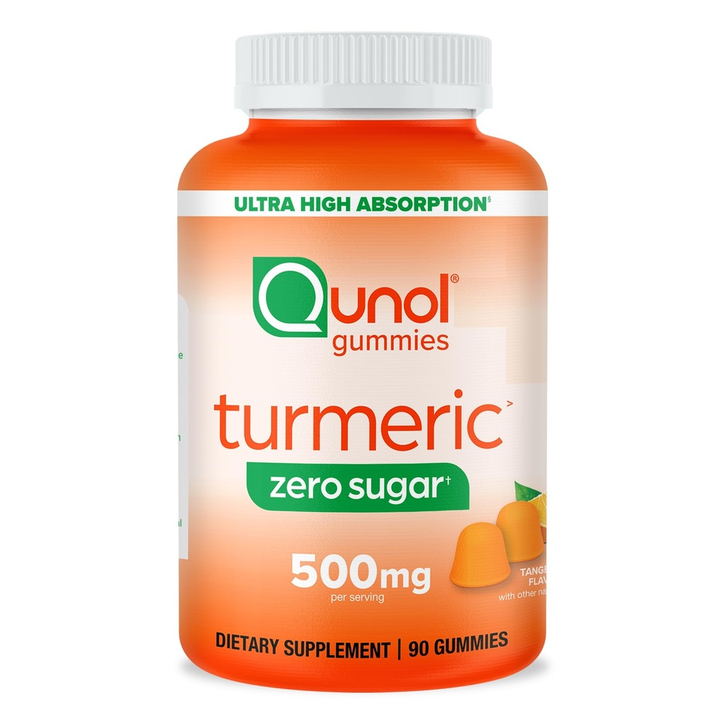 Qunol Nolla sokerikurkumalliset Gummies, Gummy 500mg kurkuma, Joint Support Supplement, Ultra Korkea Imeytyminen Kurkuma, Kasvissyöjä, Gluteeniton, 90 kreivi