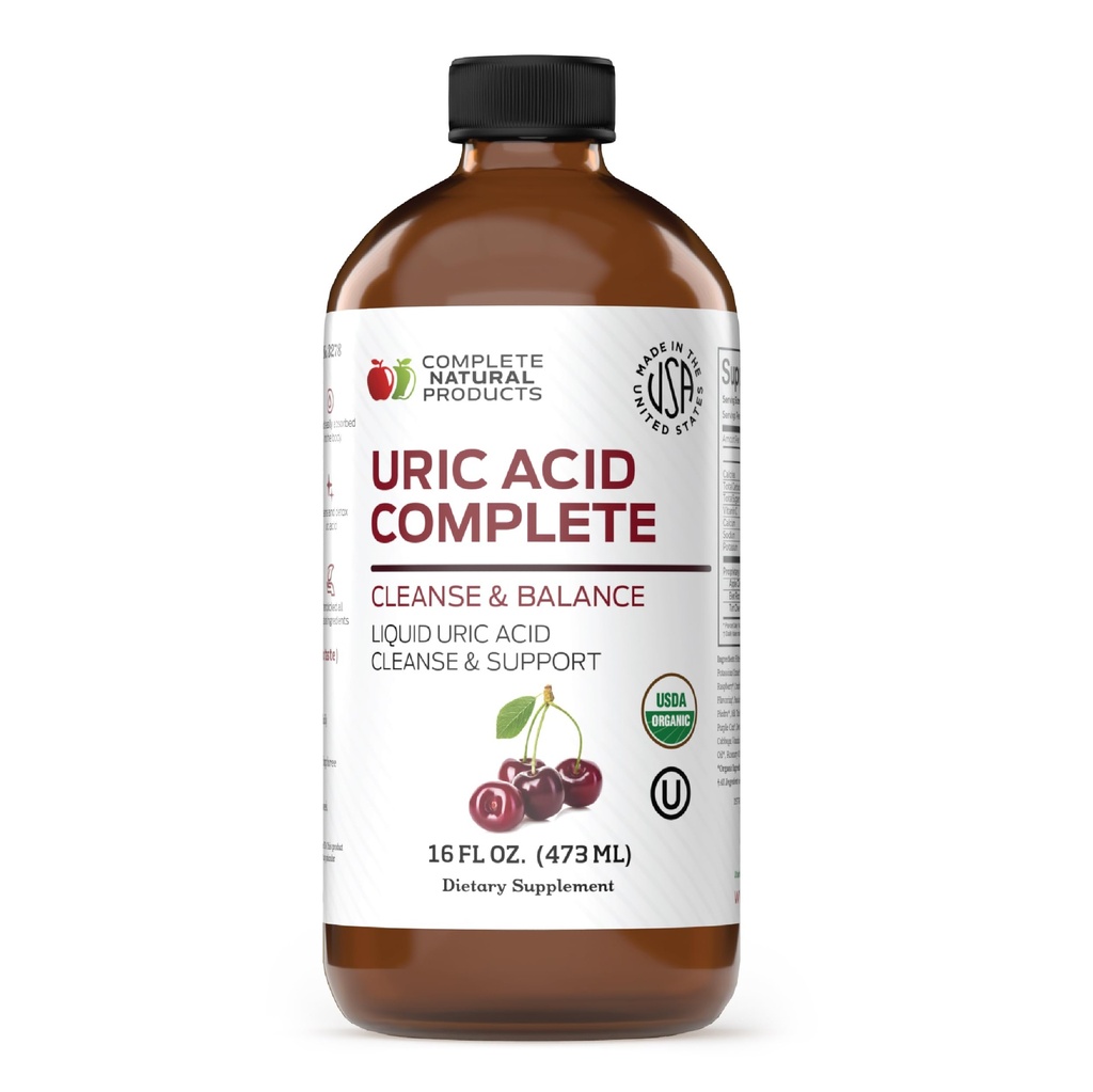 Complete Natural Products Uric Acid Complete - 16oz Liquid täydentää tukea virtsahapon puhdistus, munuaisten terveys & kiertoon omena siideri viinietikka, Tart Cherry, & Beet Root.