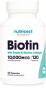 Nutricost Biotin naisille 10 000 mikrog 120 kapselia - Folaatti & kollageeni, gluteeniton & ei- gammageeninen