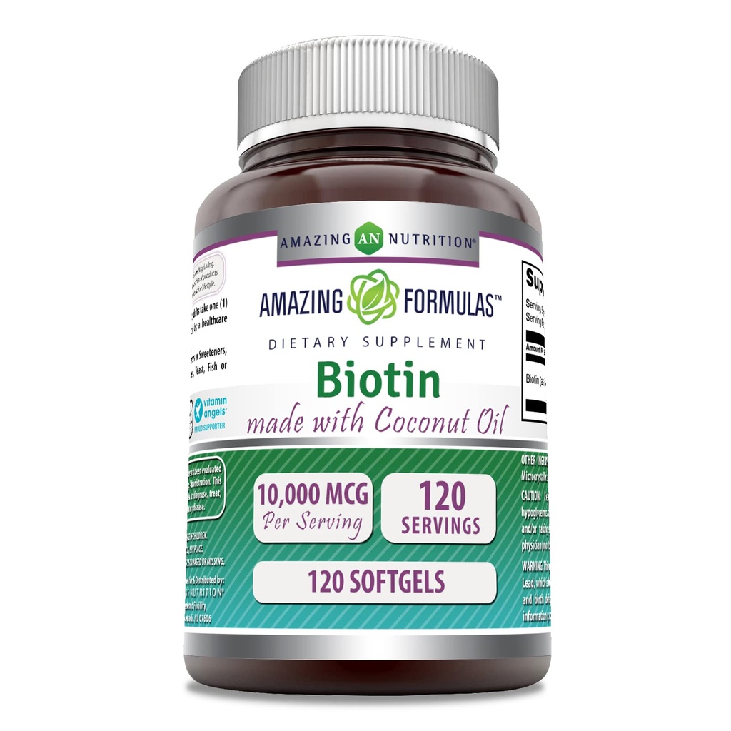 Fantastiska Formel Biotin med extra Virgin Organic Coconut Oil Supplement | 10000 Mcg | 120 Softgels | Non-GMO | Gluten-Free | Made in USA