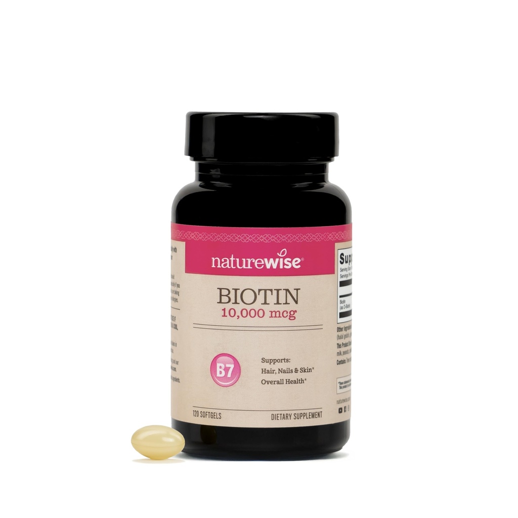 NatureWise High Potency Biotin 10 000 mikrog Softgels - Biotiini hiusten kasvua naiset & miehet + ihon & kynnet tuki - ei-GMO, USA valmistettu - 120 Softgels[120-päivä tarjonta]