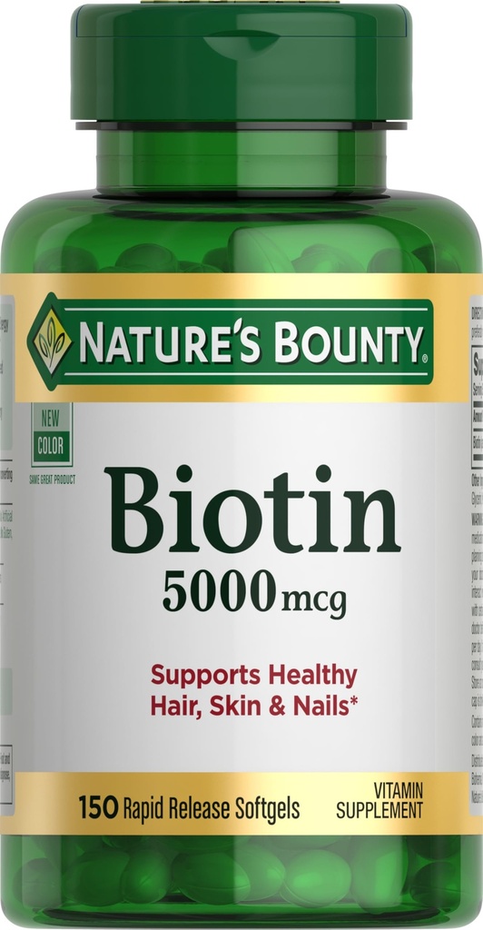 Nature's Bounty Biotin, tukee aineenvaihduntaa solujen energia ja terveet hiukset, iho, ja kynnet, 5000 mikrog, 150 Softgels