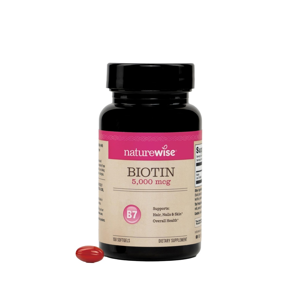 NatureWise Extra Strength Biotin 5 000 mikrog Softgels - Biotiini hiusten kasvua naiset & miehet + ihon & kynnet tuki - ei-GMO, USA valmistettu - 150 Softgels[150-päivä tarjonta]