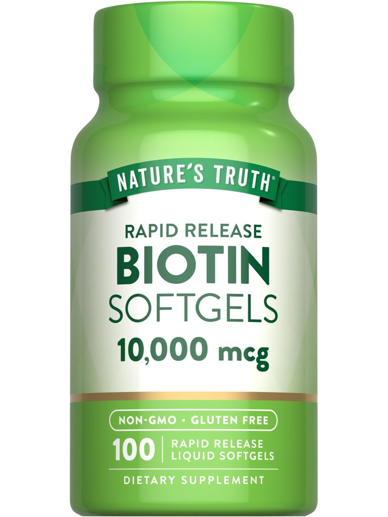 Naturens sanning Biotin 10 000mcg | Snabb frisättning Softgels | 100 greve | Non-GMO & Gluten fri tillägg