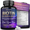 StrongVit Biotin hyaluronihappo, Keratiini ja kollageeni täydentää - 10000 mcg hiusten kasvua naiset ja miehet - hiusten iho ja kynnet vitamiinit - 60 kapselia