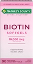 Nature's Bounty Biotin 10000mcg täydennysosa, tukee terveet hiukset, iho ja kynnet, Optimaaliset ratkaisut hiusvitamiini Biotin, 90 Nopea julkaisu Liquid Softgels