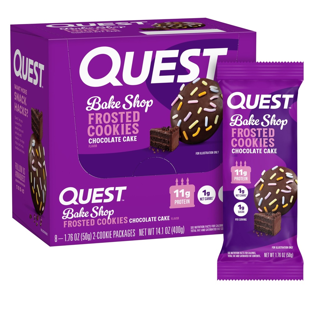 Quest Nutrition Frosted Cookies Twin Pack, suklaakakku, 1g sokeria, 11g proteiinia, 1g Net Carbs, Gluteeniton, 16 evästeitä