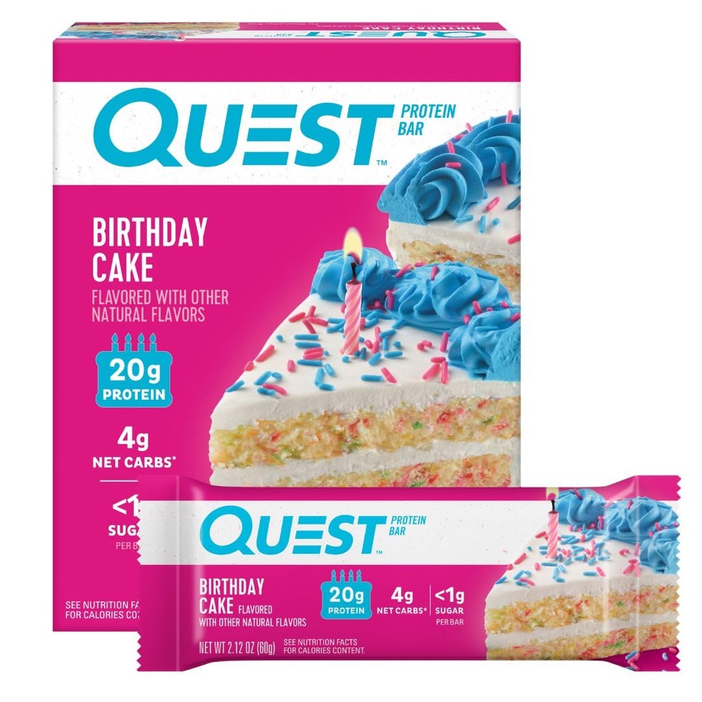 Quest Nutrition Syntymäpäivä kakku proteiinipatukoita, 20g proteiinia, 4g net Carbs, 1g sokeria, gluteeniton, Keto Friendly, 4 kreivi