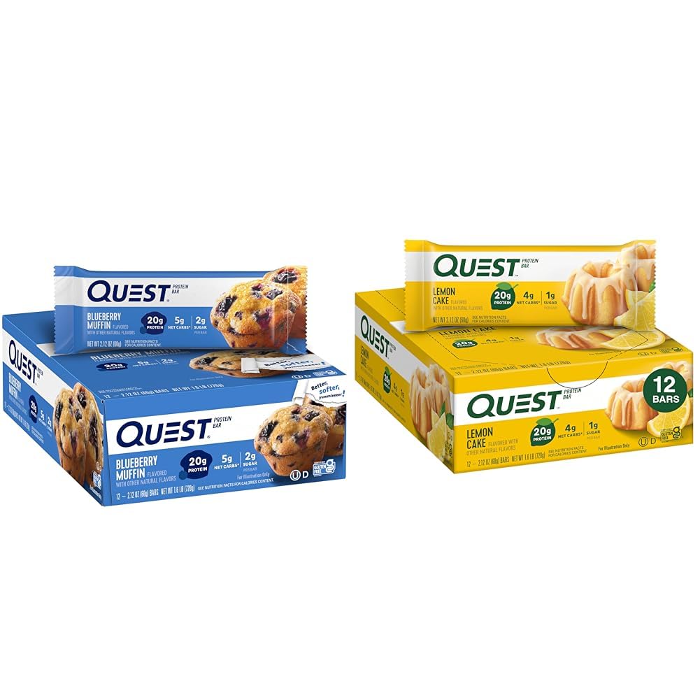 Quest Nutrition Blueberry Muffin (12 kreivi) ja sitruunakakku (12 kreivi) Proteiini Bars Bundle, korkea proteiini, Gluteeniton