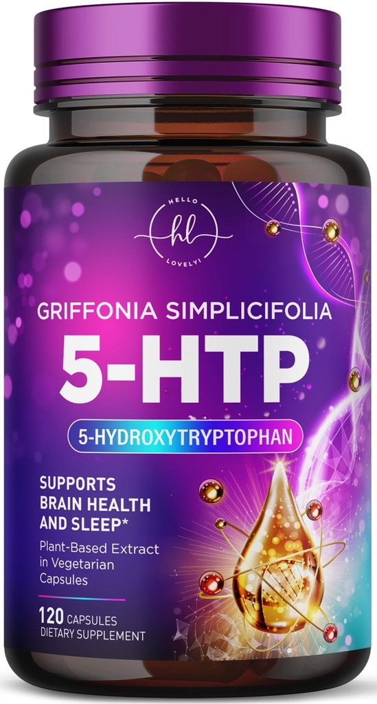 5HTP Supplement - 200 mg per portion - Extra styrka 5HTP från Griffonia Simplicifolia - Stöder Restful Sleep, Natural Calm & Brain Health - 5 Hydroxytryptophan - Bottled i USA - 120 kapslar