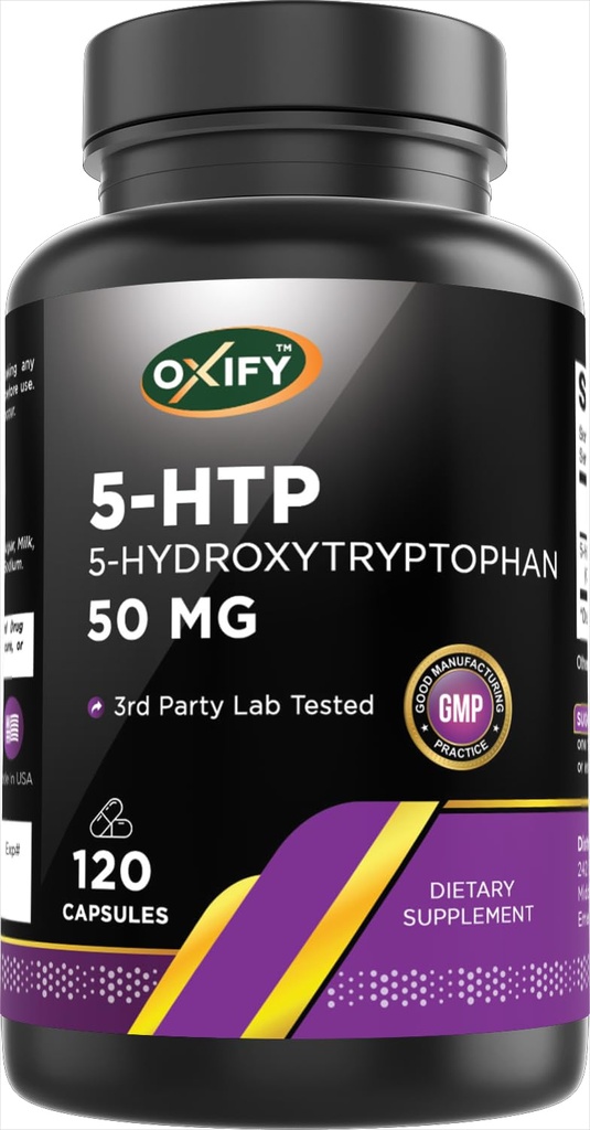 Oxify 5-HTP 5-Hydroxytryptophan 50 mg | 120 kapslar | Gluten-Free, Non-GMO | Tillskott Made i USA
