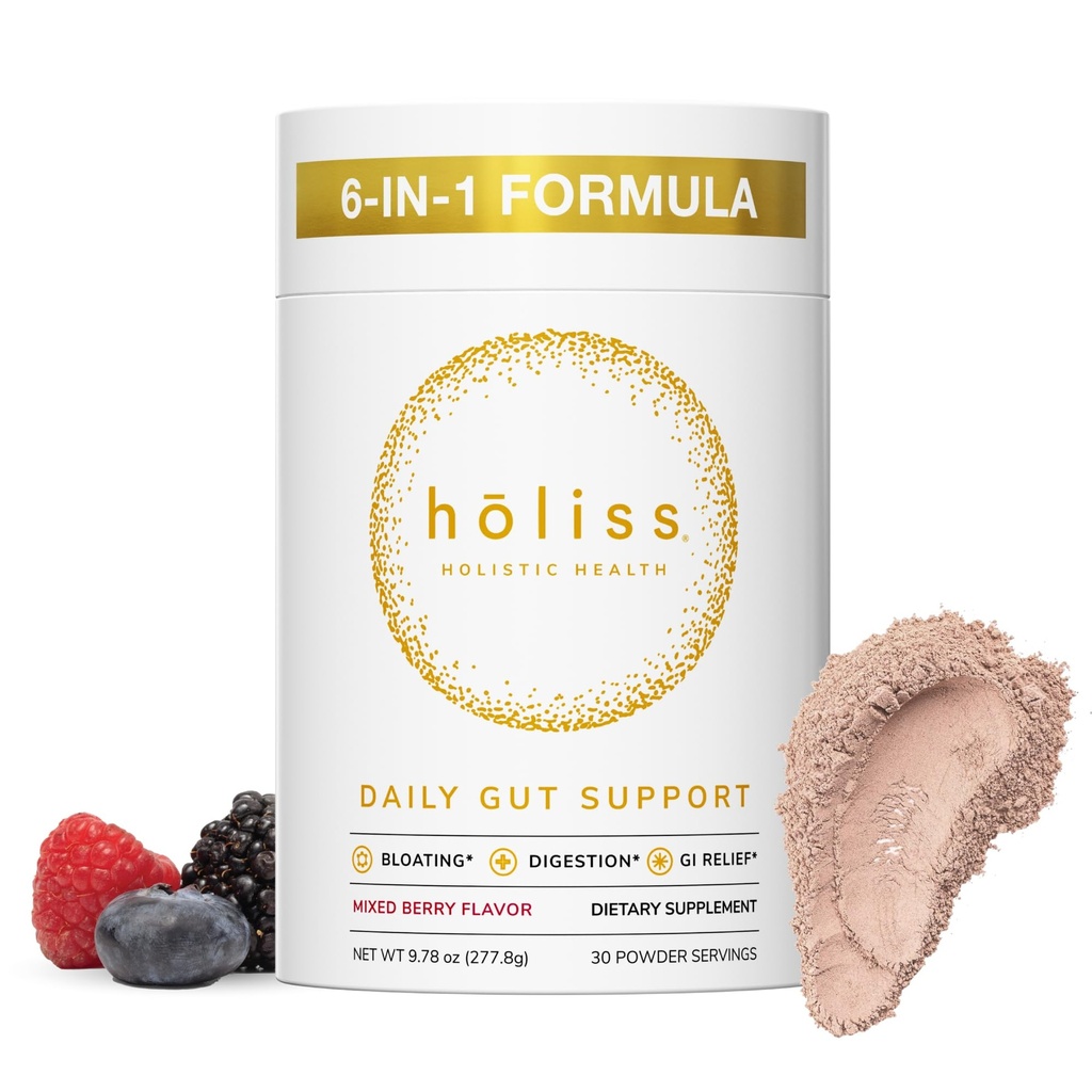 Daily Gut Health Powder 6-in-1 All Natural Supplement, Slippery Elm, L Glutamiini, Lemon Balm PepZinGI - Bloat & Gas Relief, GI Lining Repair, IBS Support - Mixed Berry, 30 Tarjoilut