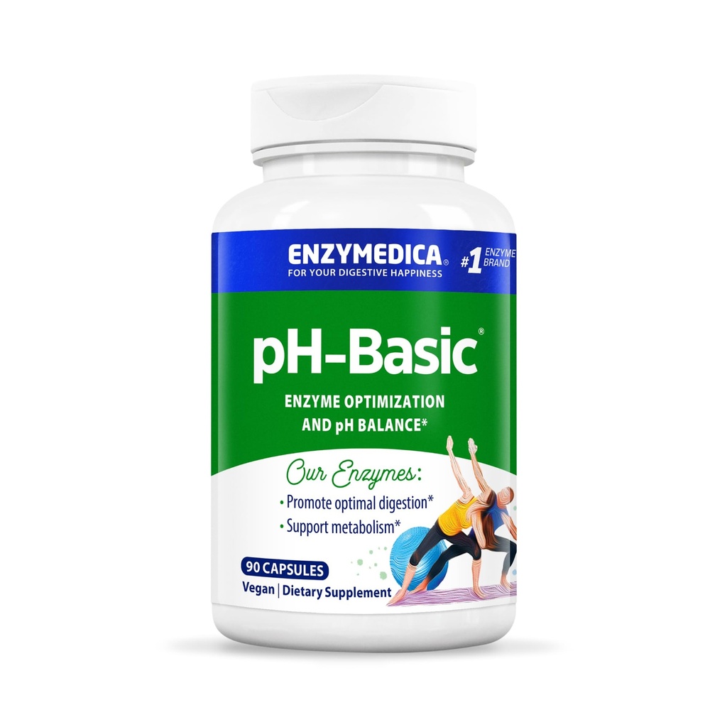 Enzymedica, pH-Basic, sisältää digestiivisia entsyymejä, ravintoaineita ja yrttejä, tukee tervettä digestiota ja pH-tasapainoa, 90