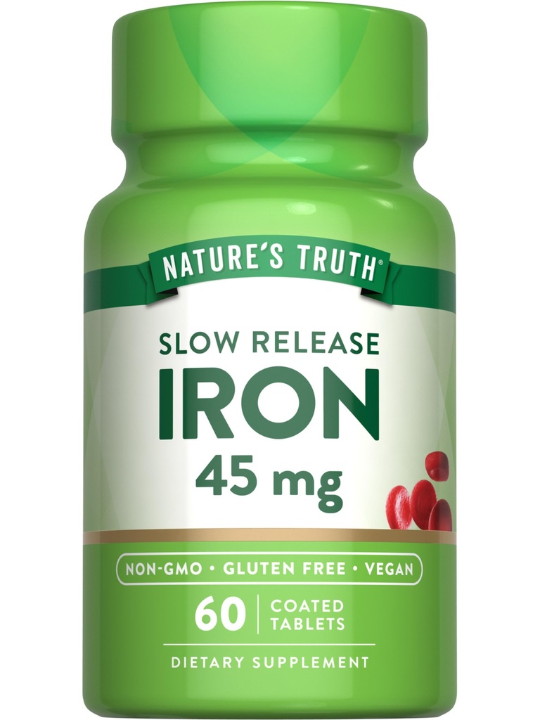 Naturens sanningsjärntillskott | 45 mg | 60 piller | Ferrous Sulfate | Non-GMO & Gluten Free Vitamin för män och kvinnor
