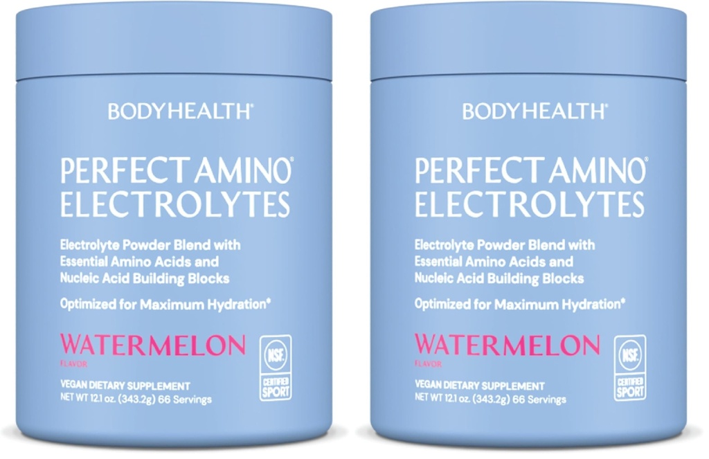 BodyHealth PerfectAmino Electrolytes Powder No Sugar, Hydraation Fasting Keto Zero Sugar Electrolytes Drink Mix with Trace Minerals - NSF Certified for Sport - Watermelon - 66 Tarjoilut (paketti 2)