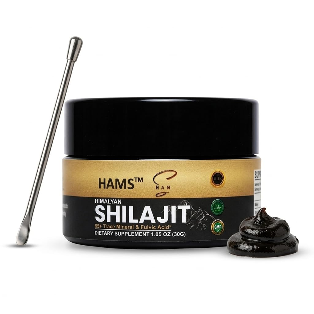 HAMS Pure Himalayan Shilajit Hartin, aito Mumijo 84+ Trace Minerals, korkea teho elementaarinen kulta ja Fulvic Acid, Lab Tested, Vegan, 30g