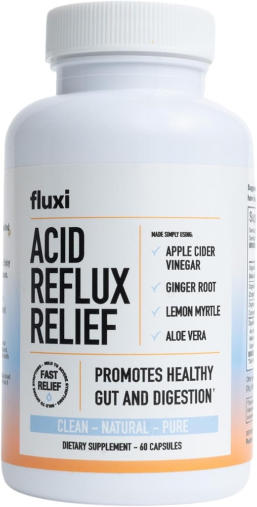 Fluxi Acid Reflux Relief kapselit - kanssa Apple Sider Viinietikka Inkivääri juuri & sitruuna Myrtle - tukee kaasua, turvotusta ja digestio - 60