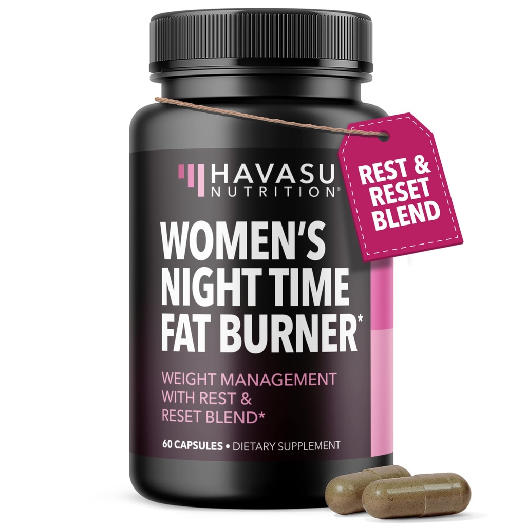 Night Time Fat Burner för kvinnor - Appetite Suppressant för viktminskning - 60 greve - Herbal Metabolism Booster med Melatonin för sömnstöd - Vegan, icke-GMO-kapslar - 2 månaders leverans