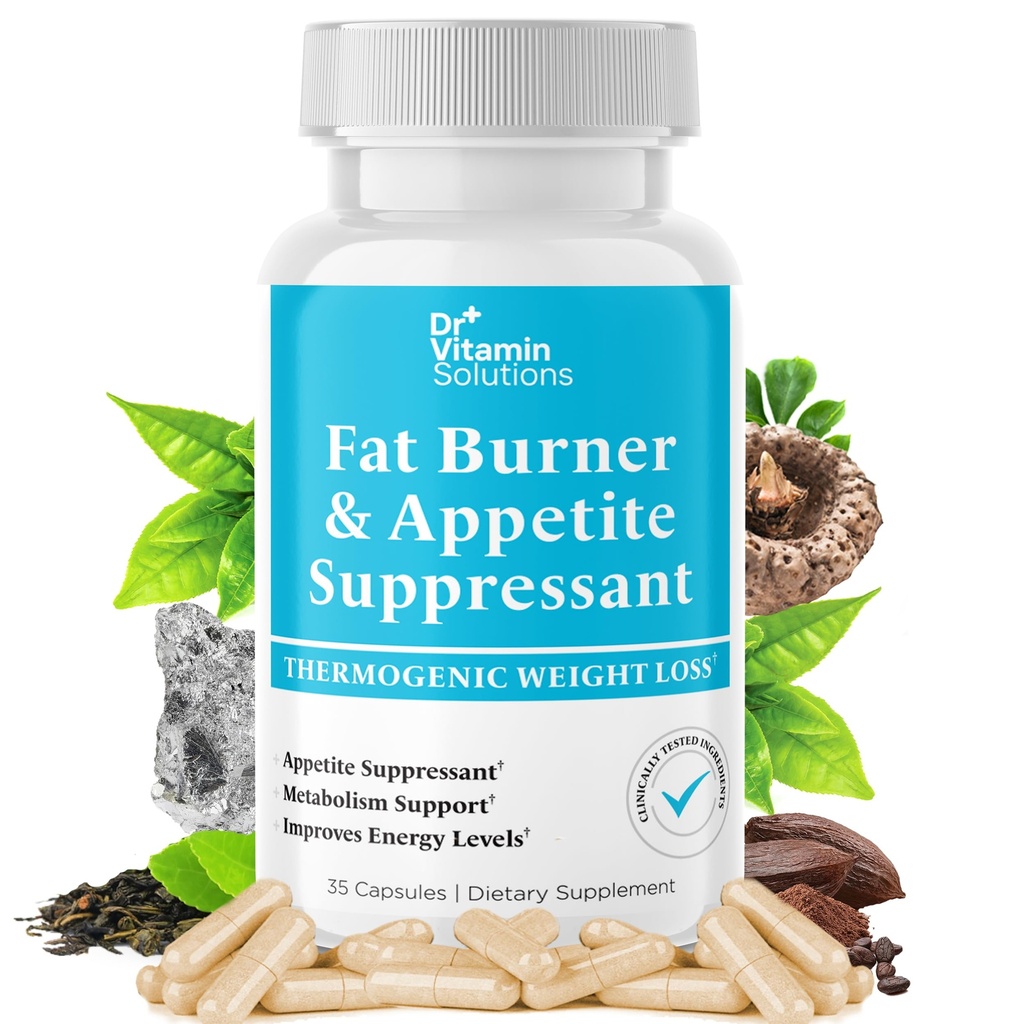Fat Burner & Appetite Suppressant for Weight Loss Diet Pills for Women & Men - Thermogenic Metabolism Booster med Glucomannan, Chromium, Caffeine, Green Tea Extract - Non-GMO - 35 Capsules Dr Vitamin