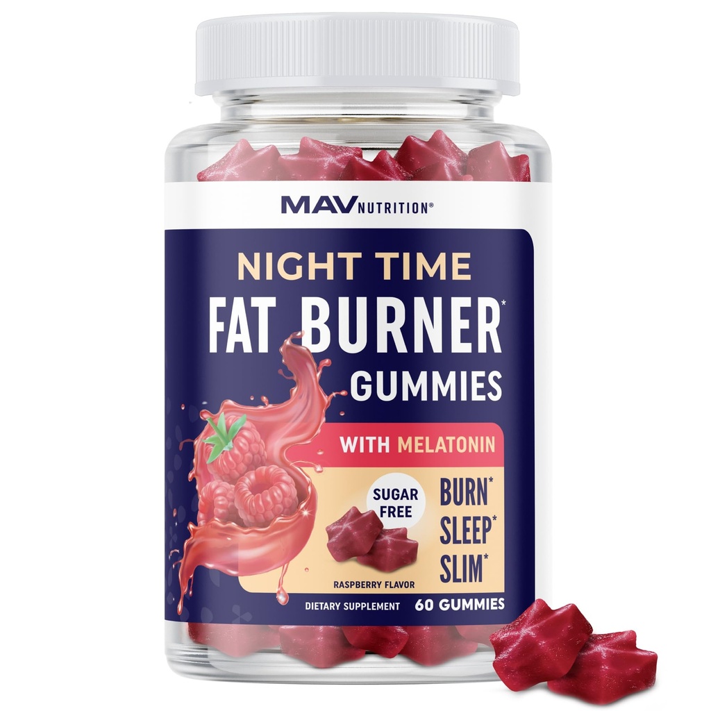 Night Time Fat Burner Gummies med Melatonin för Sleep & Weight Loss Support | Hunger Suppressant & Metabolism Booster, Shred Belly Fat medan du sover | Kosttillskott för kvinnor och män | 60 Ct