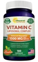 aSquared Nutrition C-vitamiini Liposomal Complex - 1500 mg täydentää - 180 kapselia - korkea imeytyminen VIT C Askorbiinihappo pillereitä - tukee immuunijärjestelmä & Collagen Health - 90 tarjoilut