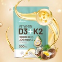 VivoNu-vitamiini D3 K2 10000 IU ja MK7-300 Virgin Coconut Oil Softgels, 2 in 1 vitamiineja D & K Complex D3 con K2 ((1Bag)