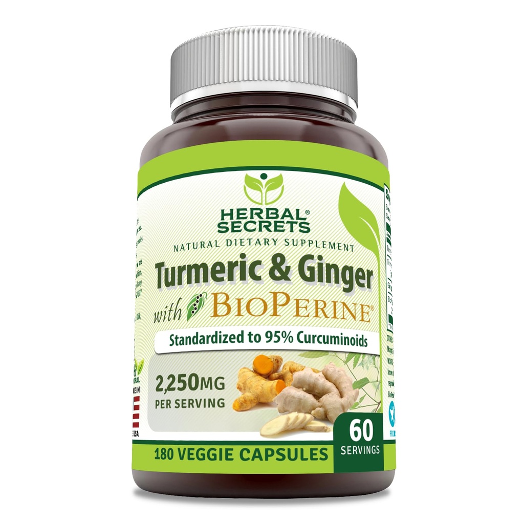 Herbal Secrets Turmeeric Curcumin & Inkivääri BioPerine Supplement ... 2 250 Mg per Serving... 180 kapselia