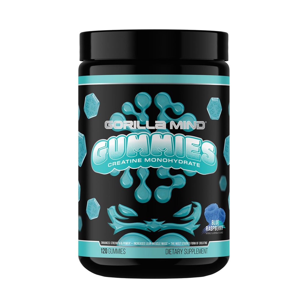 Gorilla Mind Creatine Gummies - Tredjeparts HPLC Testad | 5g Creapure® Creatine Monohydrate | Verified Potency & Purity | Styrka · Kraft · Lean Muscle | No Added Sugar | Blue Raspberry Flavor