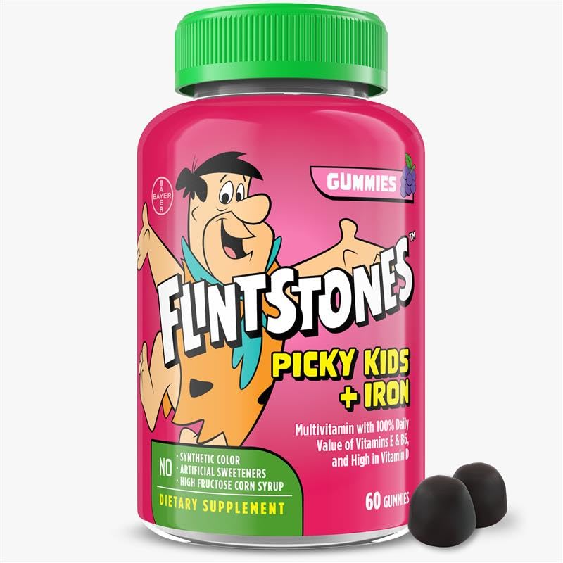 Kiviset vitamiinit Picky Kids + rauta, Lapset monivitamiini Gummies C-vitamiinia, D, E, B6 ja rauta, Gummy Vitamiinit, Rypäle maku 60 Gummy