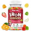 Järntillskott Gummies för barn, barn Multivitamin med järn - Vitamin B Complex, C, D3, Calcium, Folate, Zink, FOS för Blood Builder & Energy Support, Järnbrist, Vegan, blandad frukt smak,60 ct