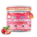 90 greve | Järn Gummies för barn, barn multivitamin med kalcium, zink, folat, Omega-3 och lutein, stödja energi, immunitet, järnbrist, anemi och hjärnhälsa, vegan, sockerfri, jordgubbsmak