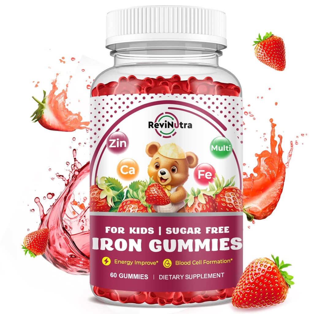 Rauta Supplement Gummies lapsille - kalsium, sinkki, lapset monivitamiinia Iron Gummies - Immuunituki, veren rakentaja & energia-tuki rautapuutos, anemia, Vegan - 60